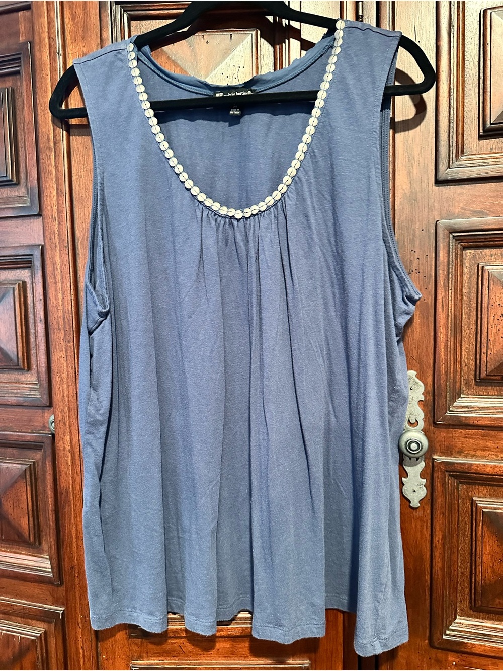 3X Valerie Bertinelli Navy Sleeveless TANK Top with Beaded DISC Scoop Neck RAW
